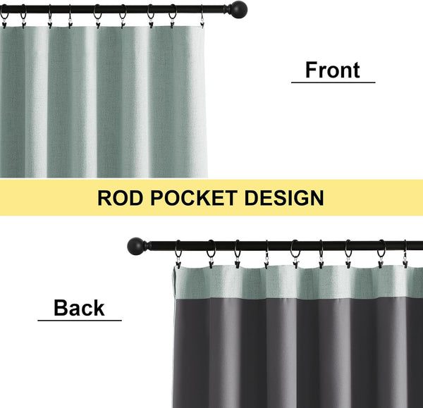 Textured light grey curtain front and dark grey blackout lining back. Designed with versatile rod pocket.