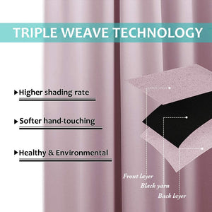 Diagram of mauve triple weave blackout curtain fabric layers, emphasizing high shading and soft texture.