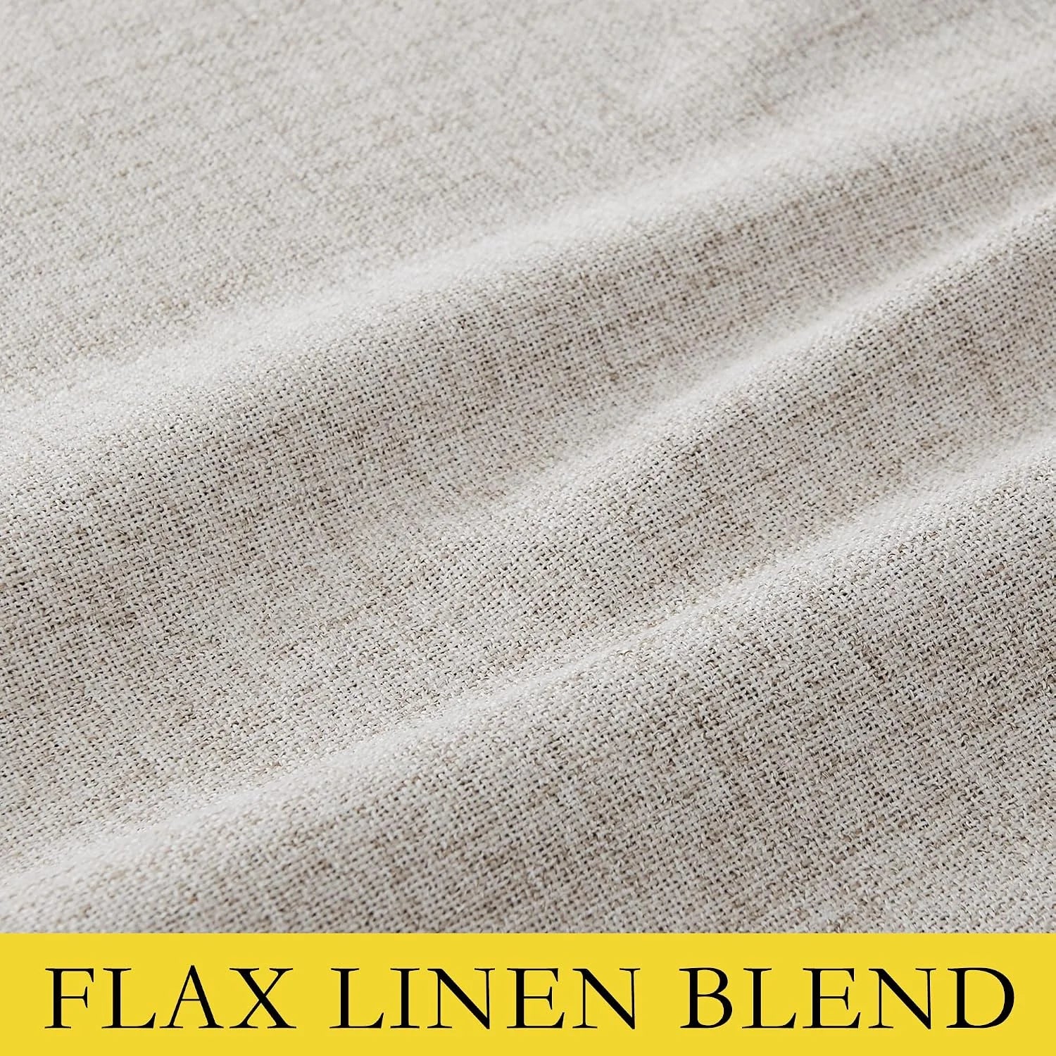 Close-up of natural beige flax linen blend fabric with soft woven texture
