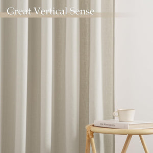 Natural beige linen wave pleat curtains hanging, creating soft vertical folds in a minimalist room
