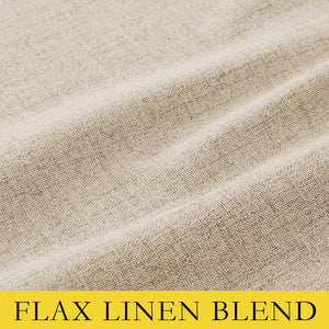 Natural oatmeal flax linen blend fabric with a visible woven texture, showing gentle folds.
