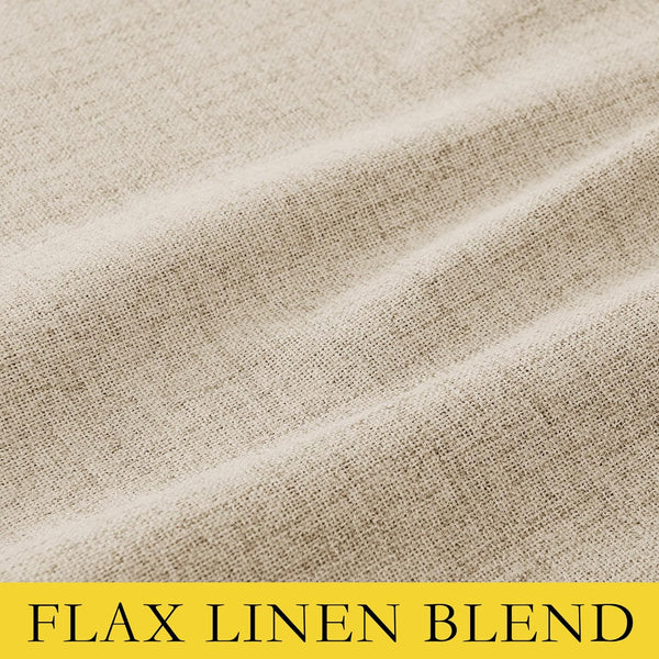 Natural oatmeal flax linen blend fabric with a visible woven texture, showing gentle folds.