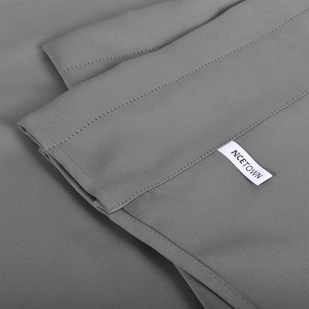 Close-up of a smooth, medium grey NCETOWN curtain panel, showing neat stitching along the top for hanging.