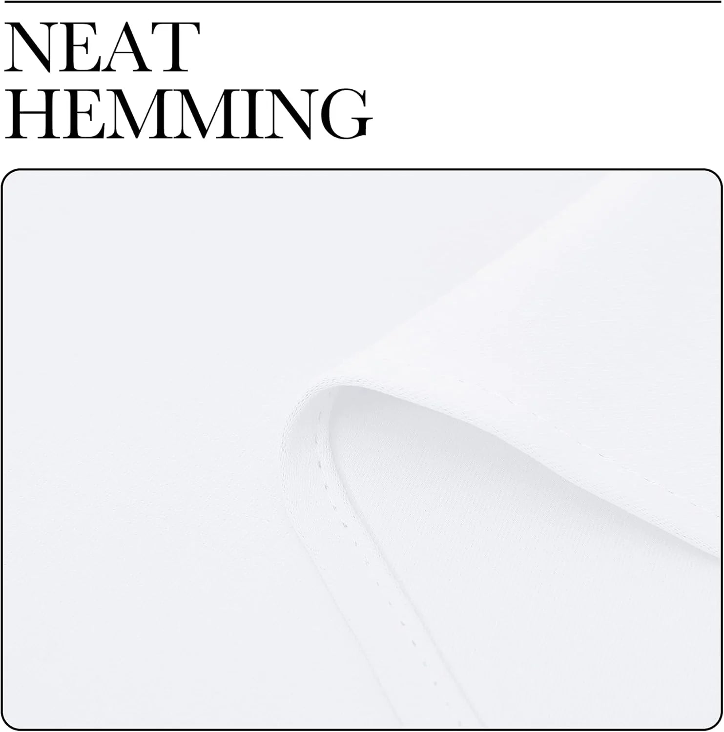 Close-up of neat hemming on white fabric, highlighting precise stitching detail.