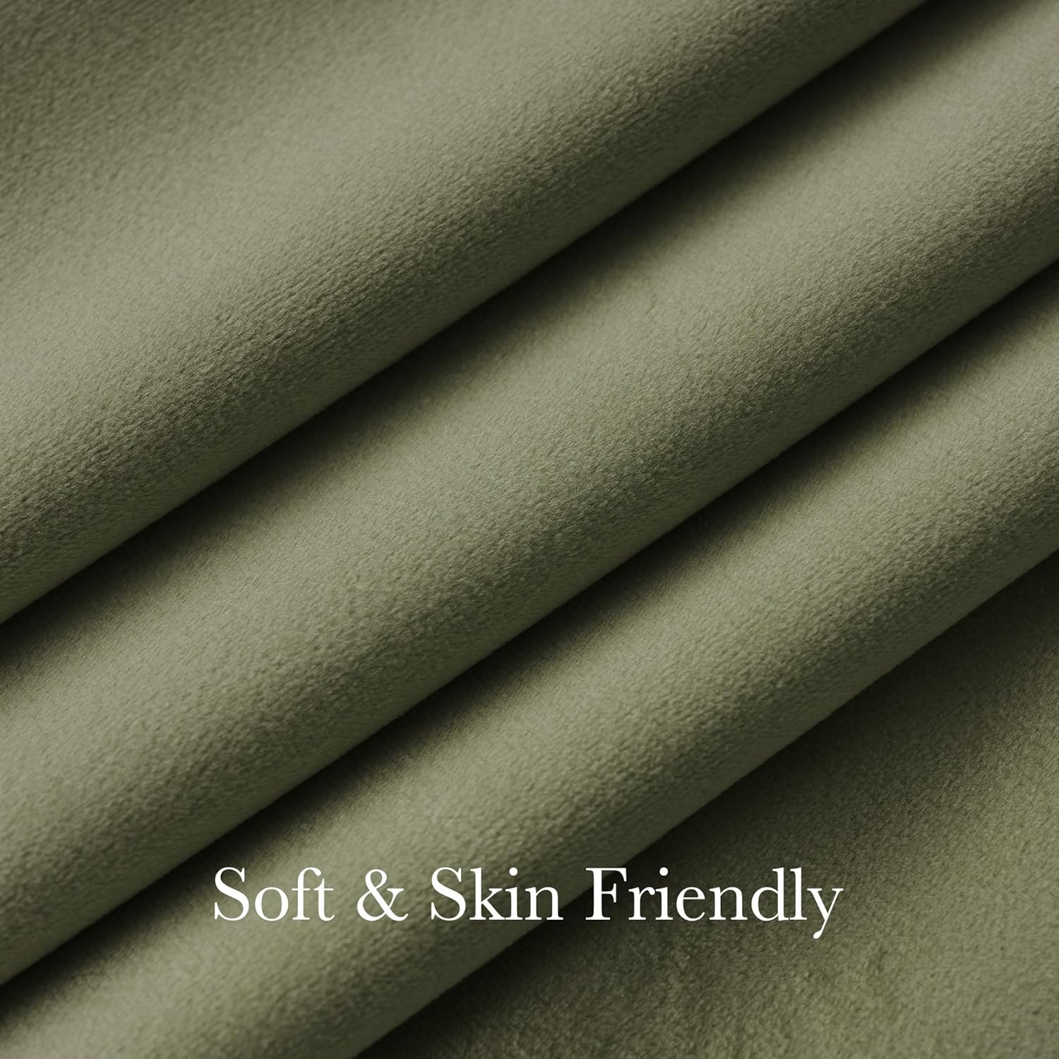 Close-up of a soft, olive green fabric displaying a subtle brushed texture and gentle folds.
