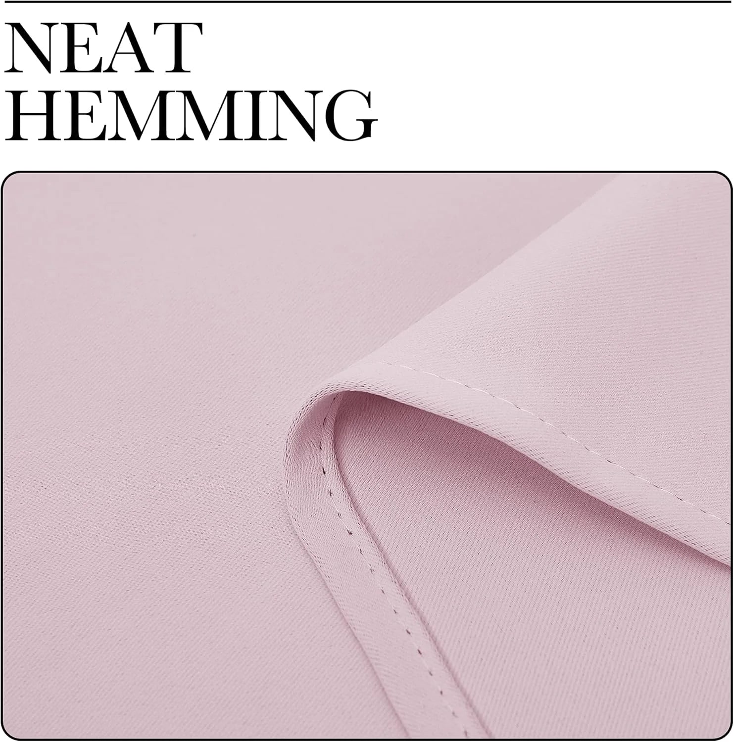 Close-up of pale pink fabric with neatly stitched hem and smooth woven texture