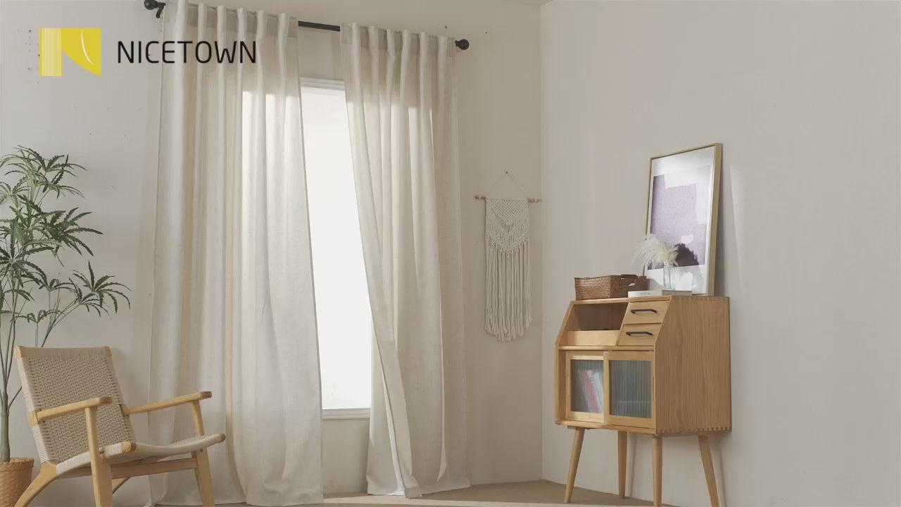 Sora Linen Blend Semi-Sheer Ready Made Curtains - Pair
