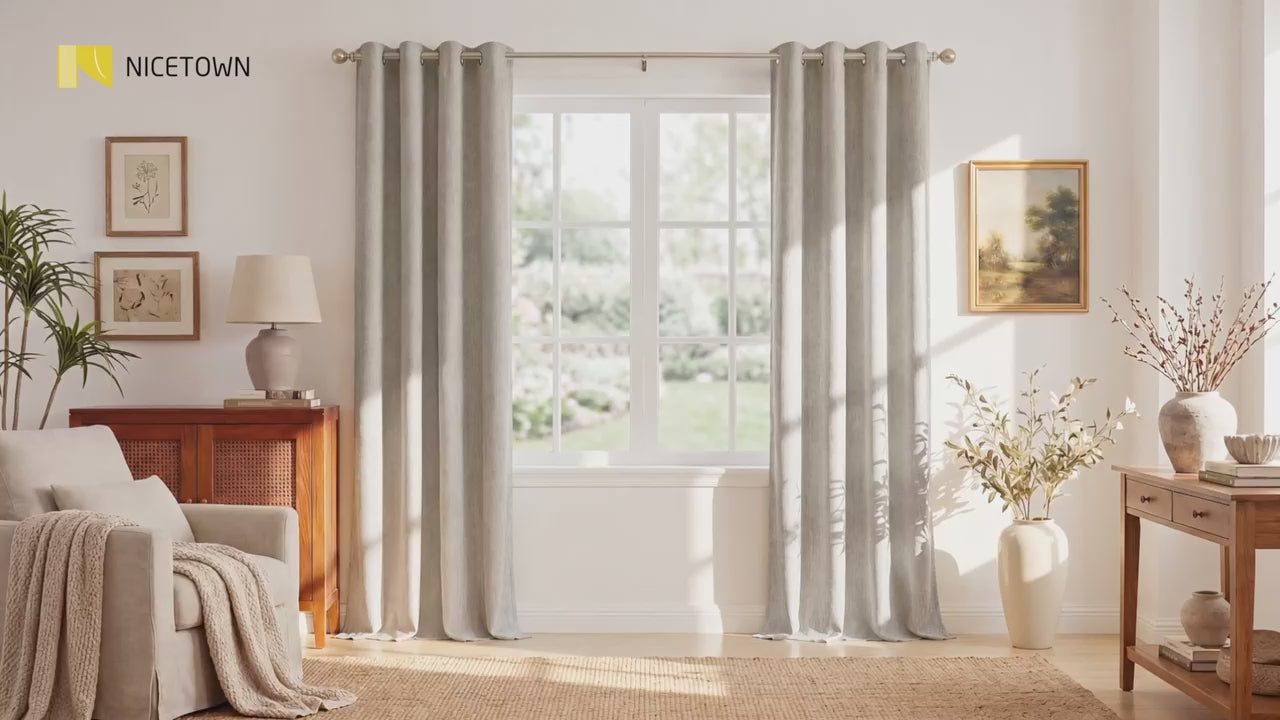 Olivea 100% Blackout Linen Blend Thermal Ready Made Curtains - Pair