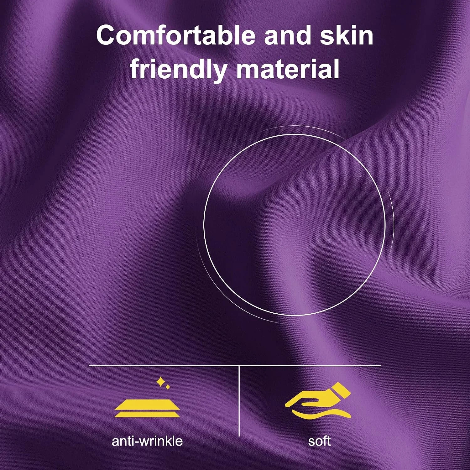 Close-up of smooth purple fabric highlighting soft, skin-friendly, anti-wrinkle material
