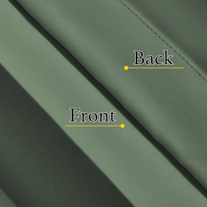 Detailed view of sage green fabric, illustrating the slight texture of the front and the smoother, darker insulated back.