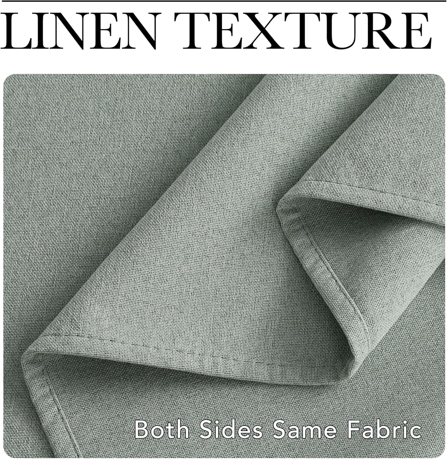 Close-up of folded sage green fabric with a visible linen texture. This double-sided material shows consistent weave.