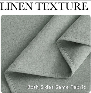 Close-up of folded sage green fabric with a visible linen texture. This double-sided material shows consistent weave.