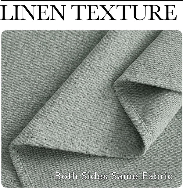 Close-up of folded sage green fabric with a visible linen texture. This double-sided material shows consistent weave.