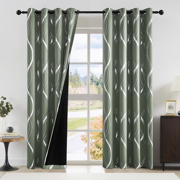 Blackout Thermal Grommet Curtains Pattern Noise Reducing (Pair)