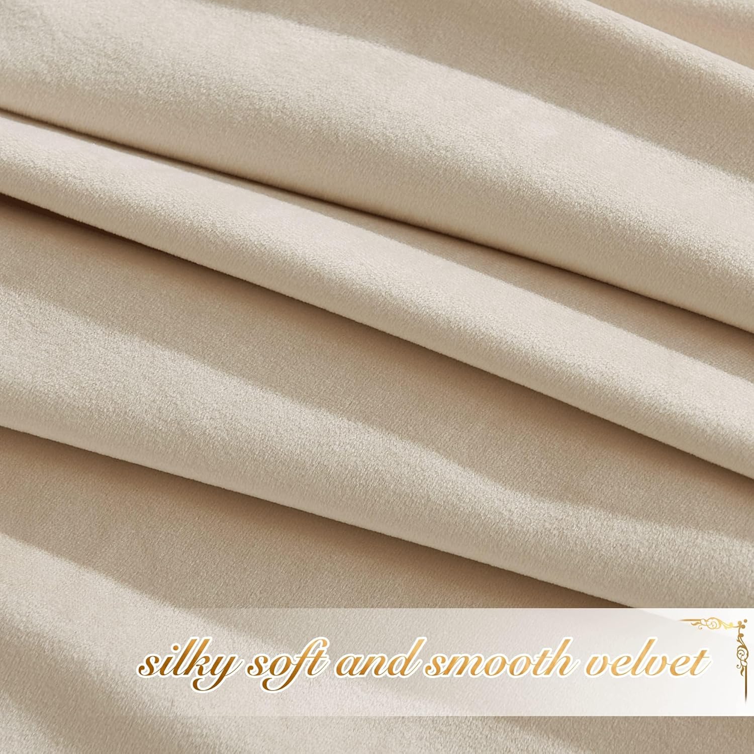 Close-up of soft, luxurious cream velvet fabric showing its smooth texture and elegant drapes