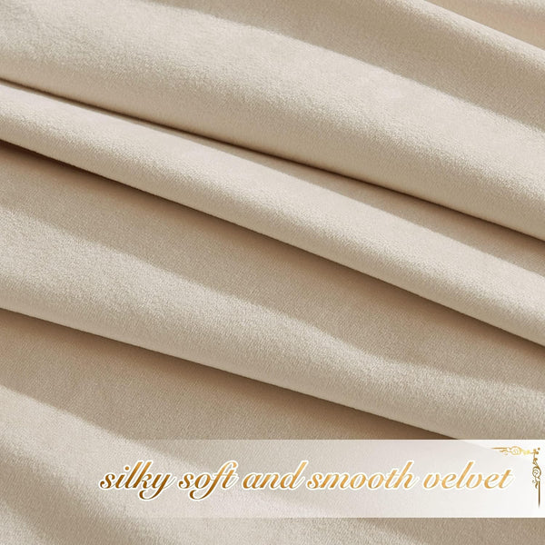 Close-up of soft, luxurious cream velvet fabric showing its smooth texture and elegant drapes