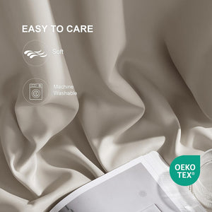 Soft greige fabric featuring 'Easy to Care' and 'Machine Washable' text. OEKO-TEX certified.
