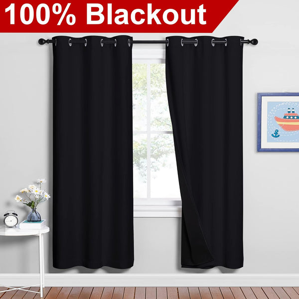 White 100% Blackout Thermal Insulated Window Drapes (Pair)