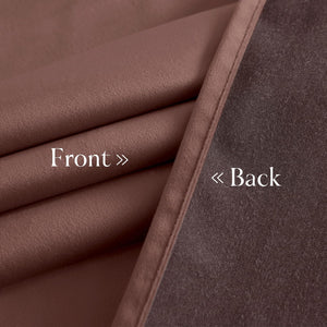 Close-up showing the smooth, warm taupe-brown front and dark, textured brown back of a lined fabric.
