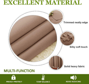 Solid taupe heavy curtain fabric with a silky soft touch and neatly trimmed edge.