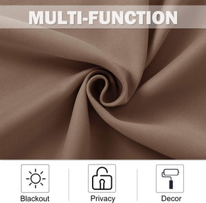 Warm taupe multi-function fabric, showing textured weave and thick folds, suitable as a blackout curtain.