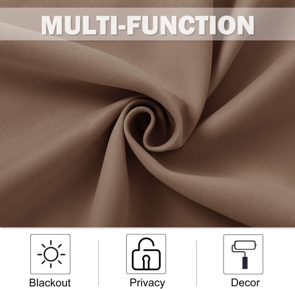 Warm taupe multi-function fabric, showing textured weave and thick folds, suitable as a blackout curtain.