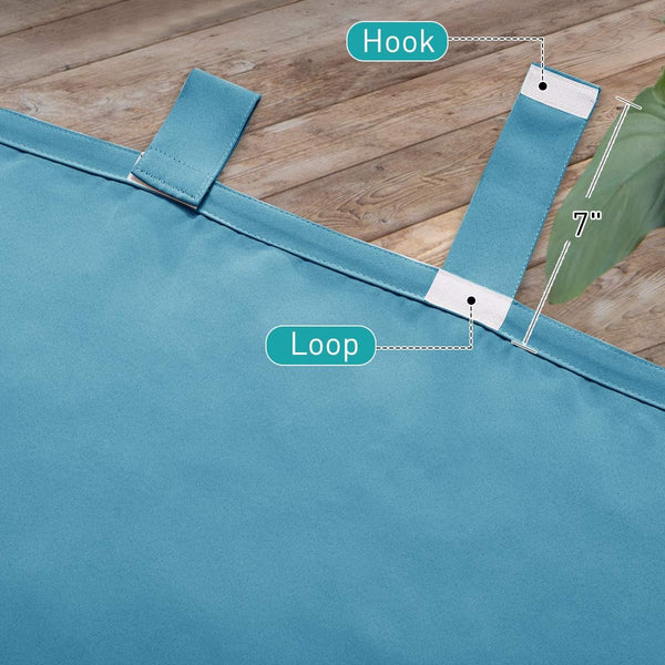 Teal fabric panel with 7-inch strap and hook-and-loop fasteners on wooden surface.