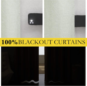 100% blackout curtains demonstration: light blocked by fabric and dark curtains making a room dark.