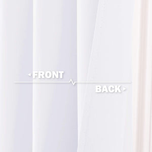 Close-up of white curtain fabric, contrasting the smooth front panel with a visibly textured, denser back layer.