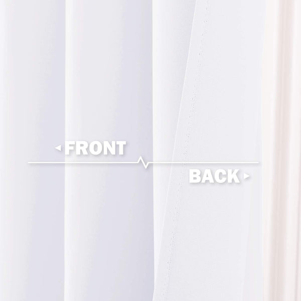 Close-up of white curtain fabric, contrasting the smooth front panel with a visibly textured, denser back layer.