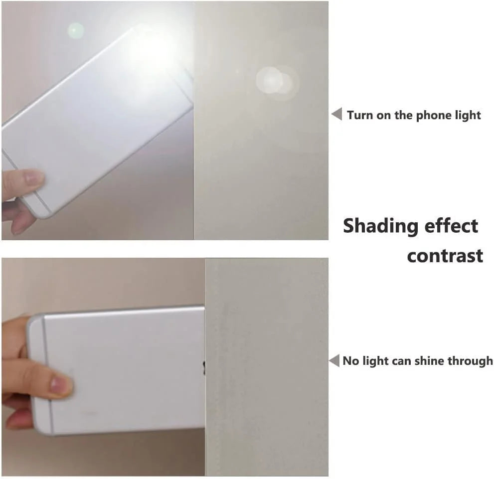 White blackout fabric compared with phone flashlight to show complete light blocking