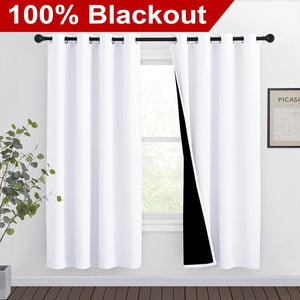 White 100% Blackout Thermal Insulated Window Drapes (Pair)