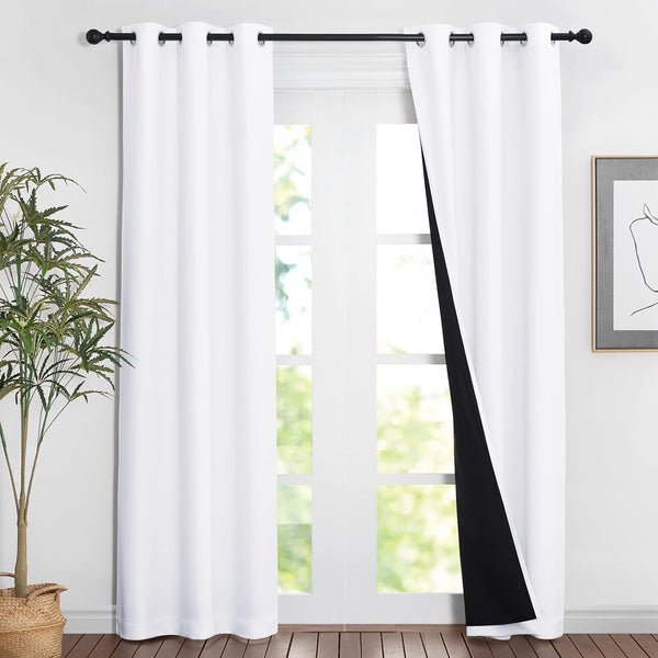 White 100% Blackout Thermal Insulated Window Drapes (Pair)
