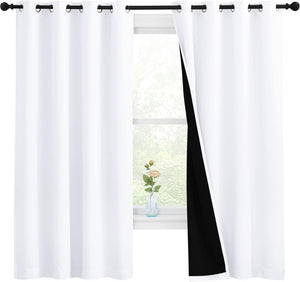 White 100% Blackout Thermal Insulated Window Drapes (Pair)