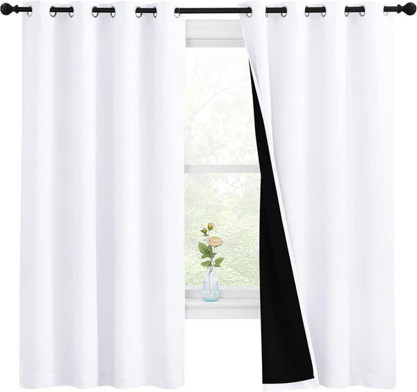 White 100% Blackout Thermal Insulated Window Drapes (Pair)