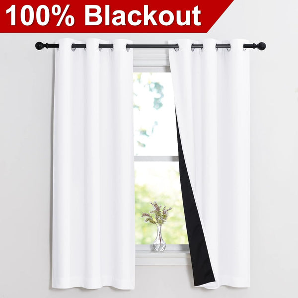 White 100% Blackout Thermal Insulated Window Drapes (Pair)
