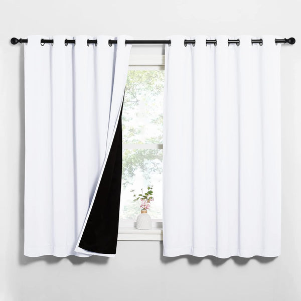 White 100% Blackout Thermal Insulated Window Drapes (Pair)