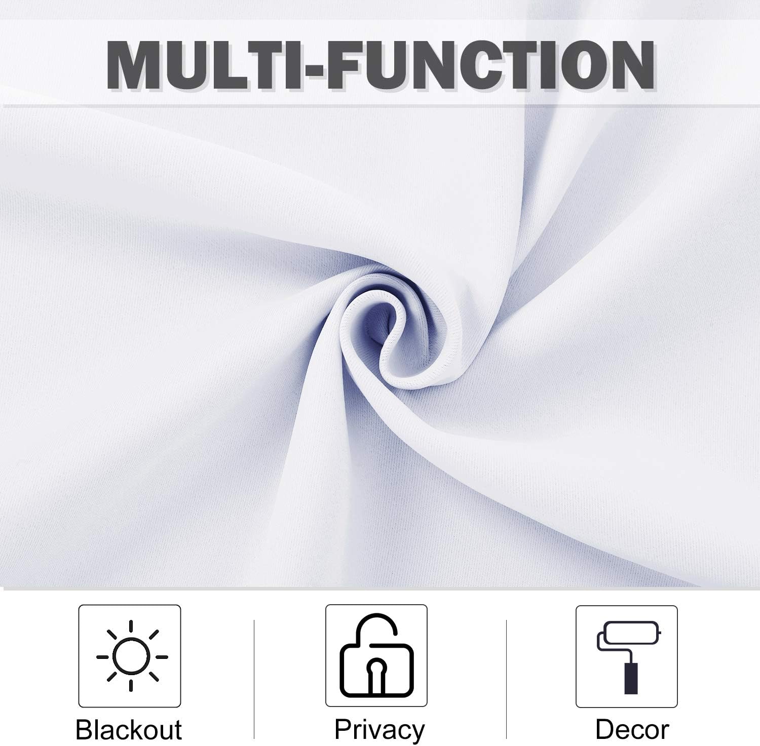 Close-up of white fabric with a smooth texture, highlighting its blackout, privacy, and decor capabilities.