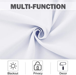 Close-up of white fabric with a smooth texture, highlighting its blackout, privacy, and decor capabilities.