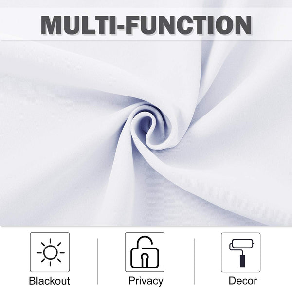 Close-up of white fabric with a smooth texture, highlighting its blackout, privacy, and decor capabilities.