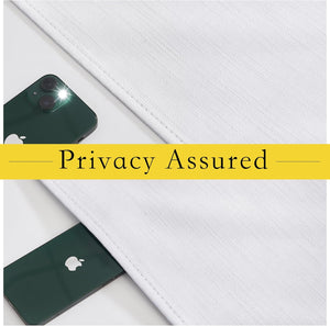 White textured fabric demonstrates privacy by completely obscuring a hidden smartphone's flash.