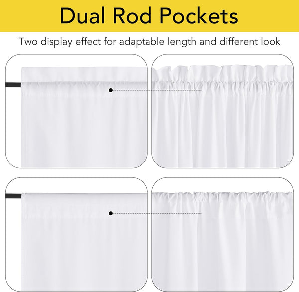 Close-up of white curtain's dual rod pockets demonstrating two versatile hanging styles: flat or ruffled.