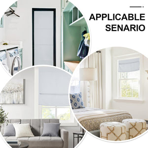 White fabric Roman shades with neat folds, providing privacy on windows and a door.