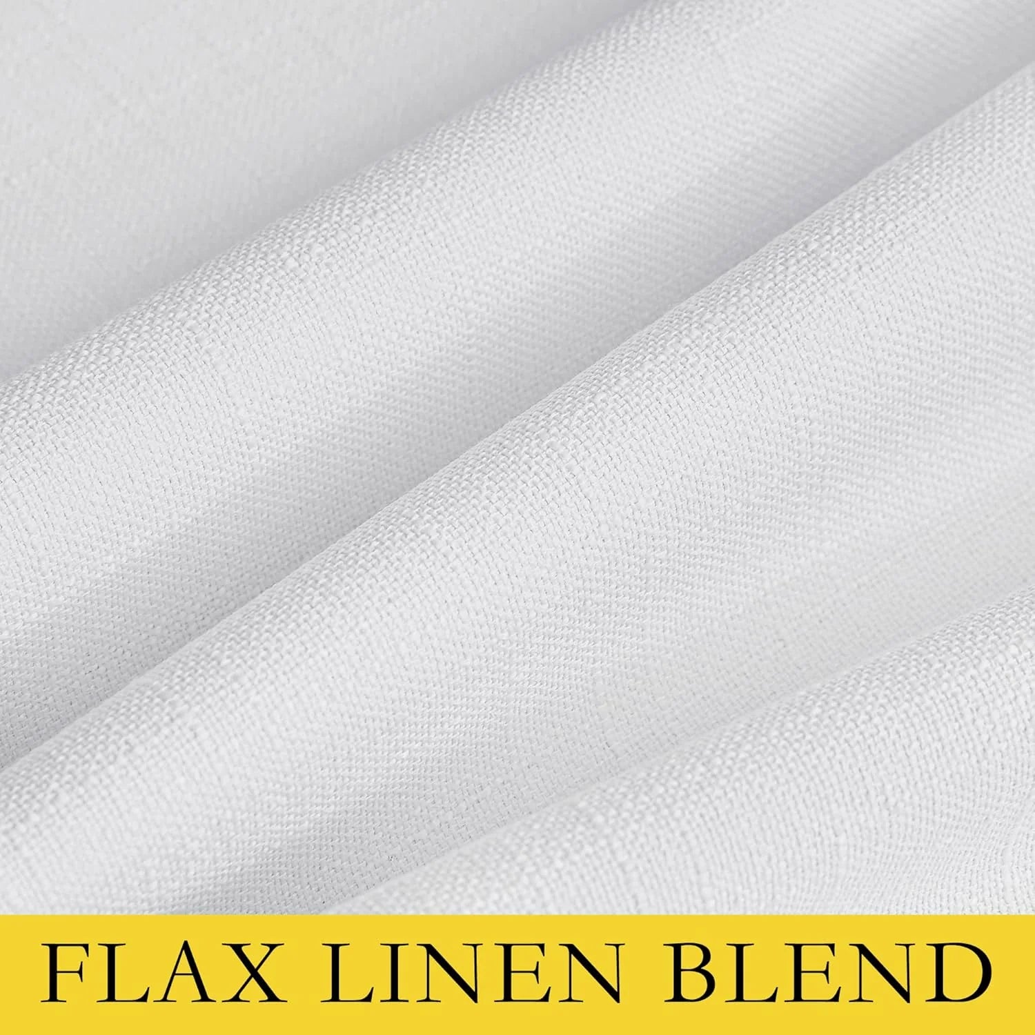 Close-up of white flax linen blend fabric with soft woven texture and folds