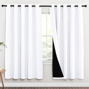 White 100% Blackout Thermal Insulated Window Drapes (Pair)