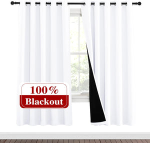 White 100% Blackout Thermal Insulated Window Drapes (Pair)
