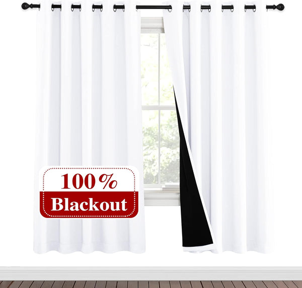 White 100% Blackout Thermal Insulated Window Drapes (Pair)