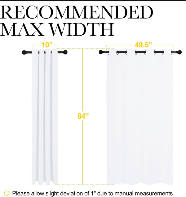 White grommet top curtain panel displayed with its 49.5-inch extended width and 84-inch standard length.