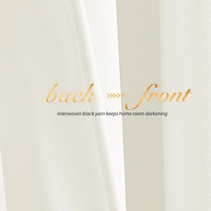 Close-up of white room darkening fabric, revealing textured weave on back and smoother front.