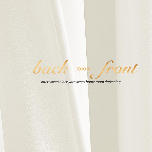 Close-up of white room darkening fabric, revealing textured weave on back and smoother front.
